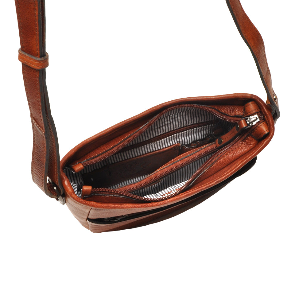 Cognac lederen handtas Berba 335-044