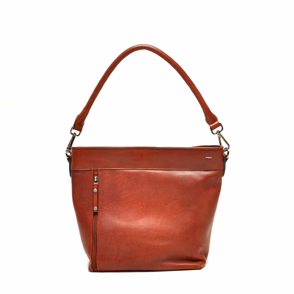 Cognac lederen handtas 335-994