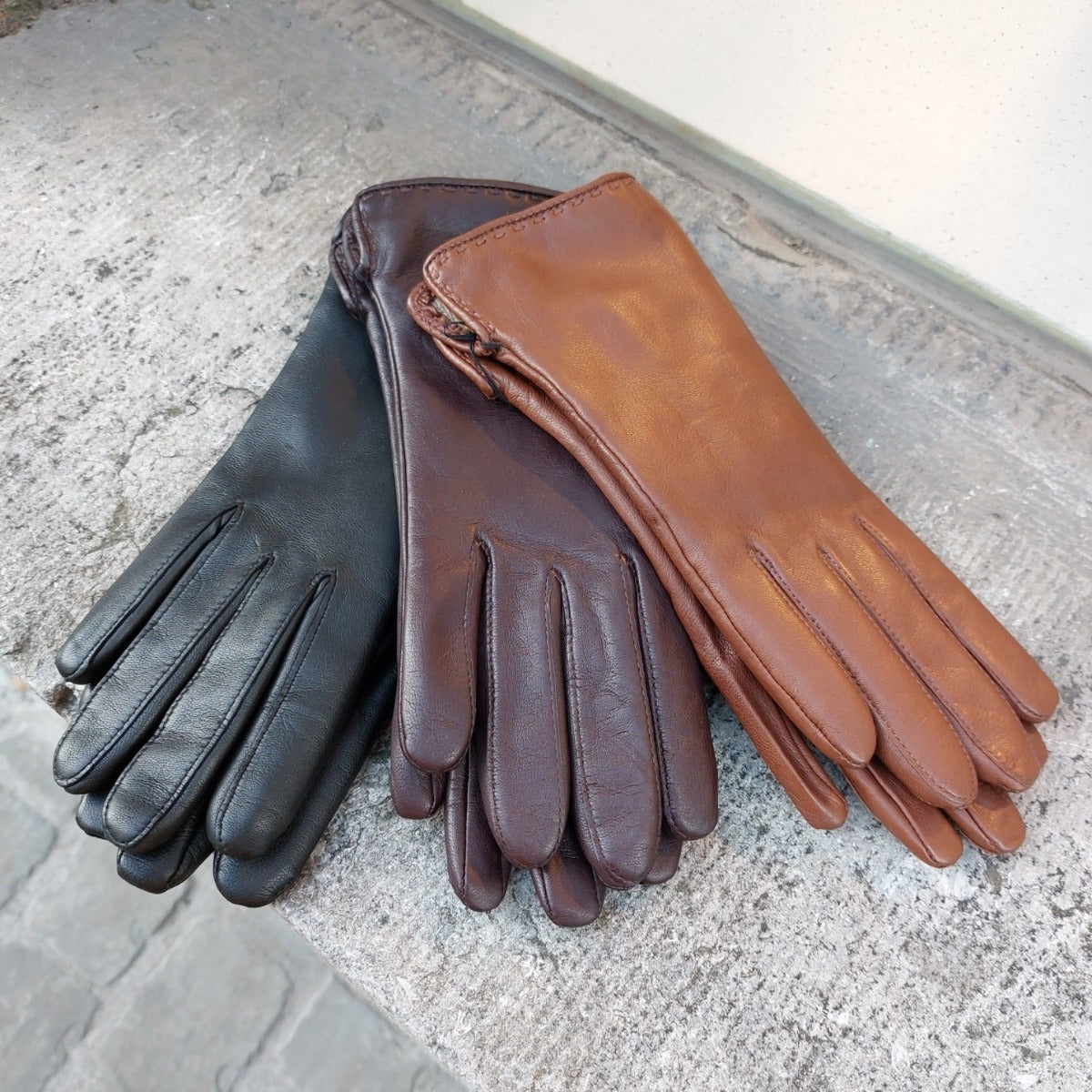 Handschoenen dames leder/cachemire zwart GS