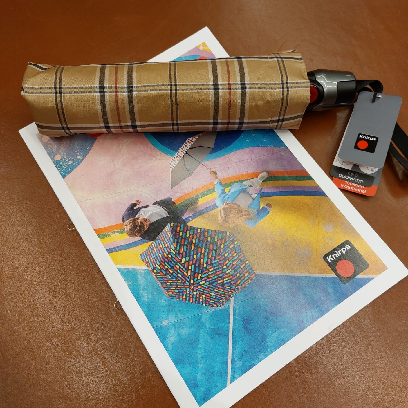 Regenscherm Knirps T.200 duomatic check beige