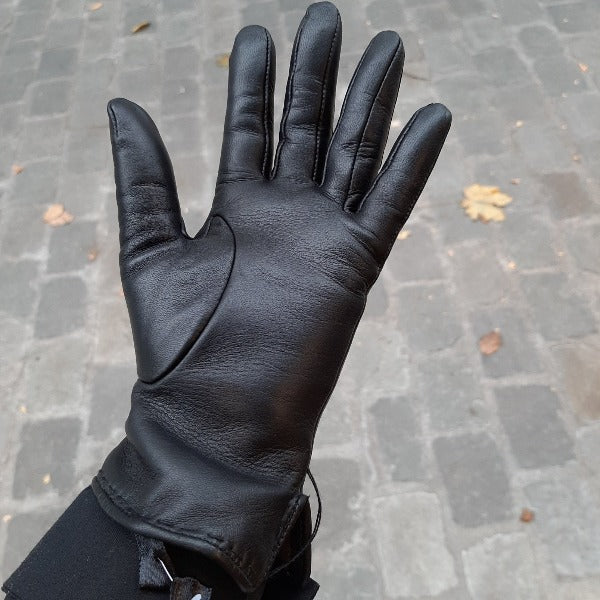 Handschoenen dames leder/cachemire zwart GS