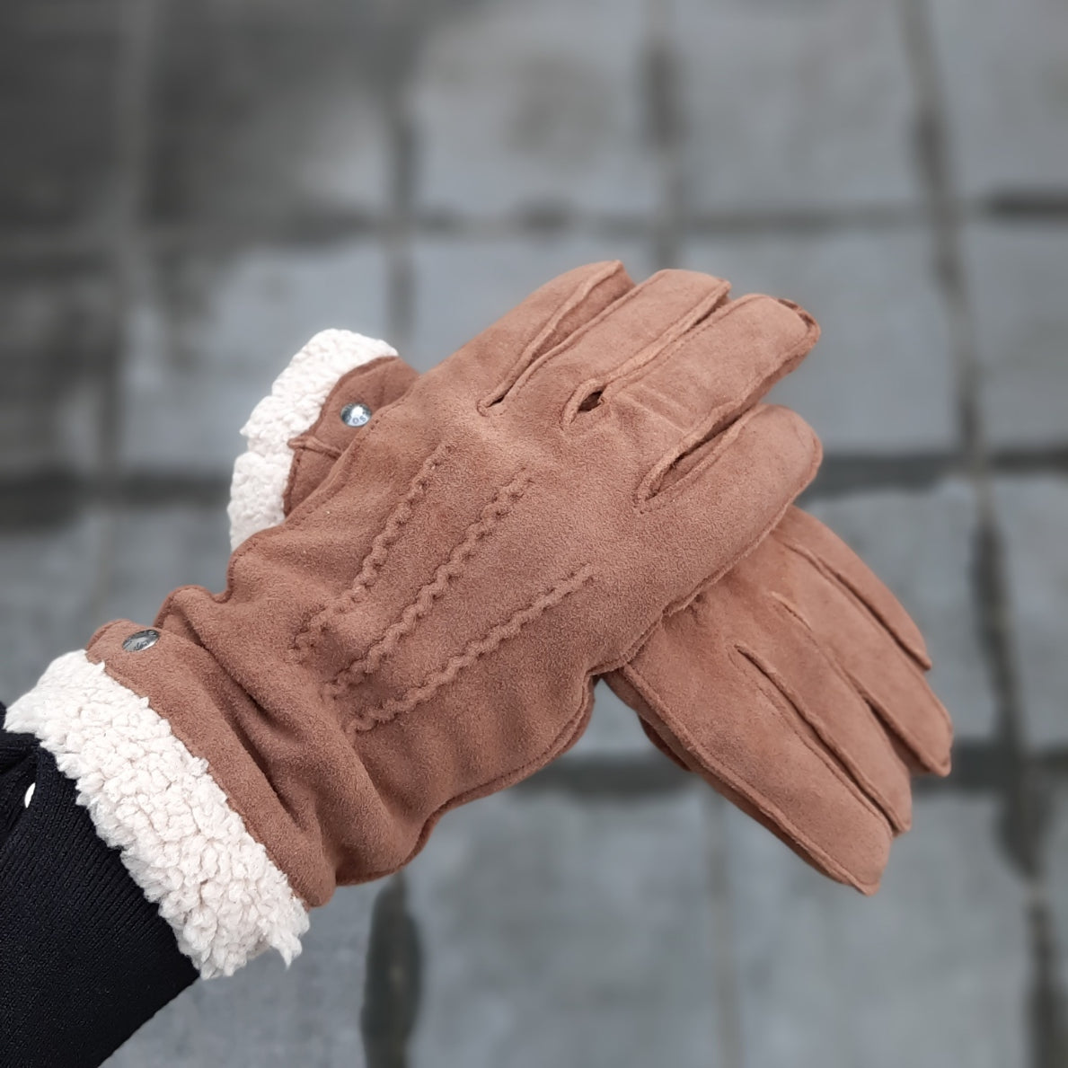 Handschoenen dames leder imitatiebont camel