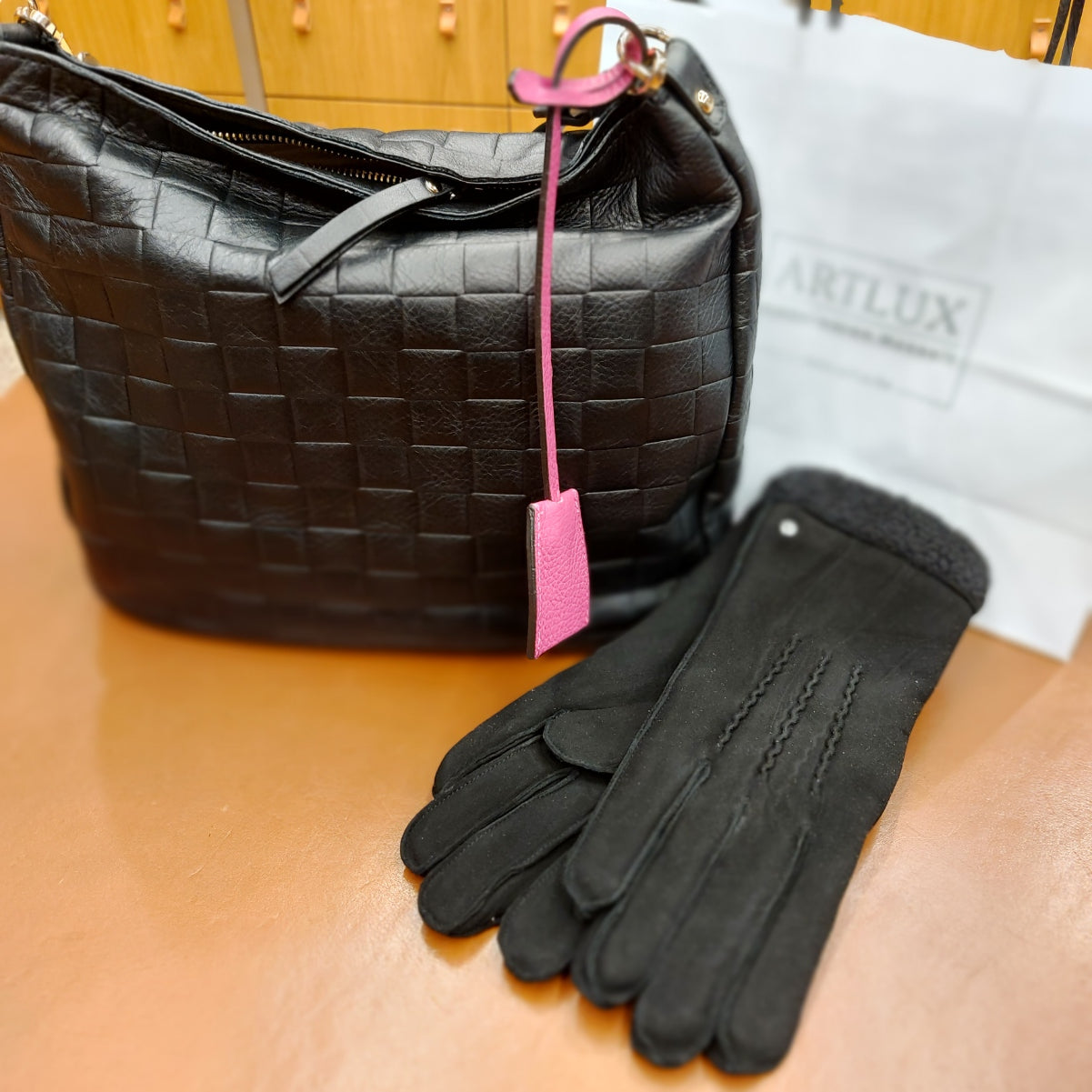 Handschoenen dames leder imitatiebont zwart