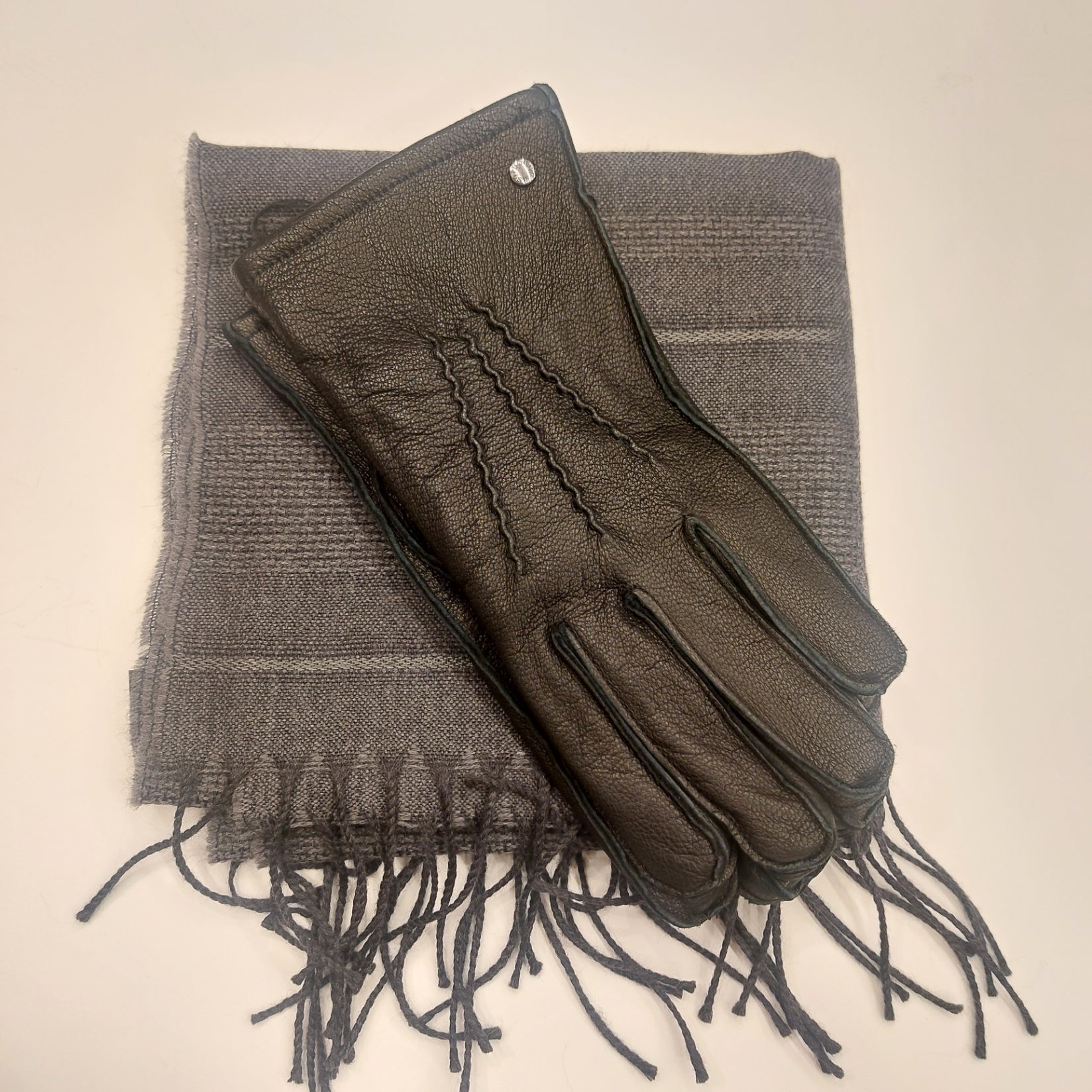 Handschoenen leder met microbont zwart