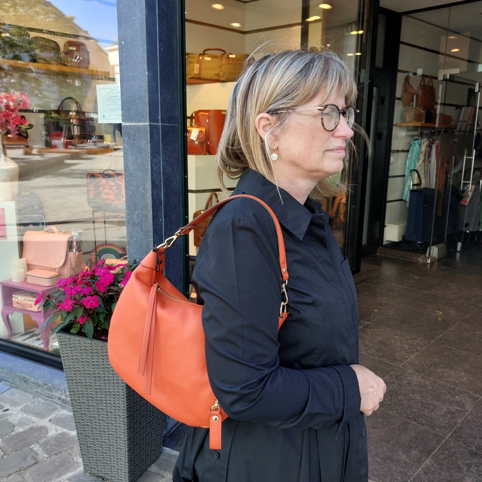 Handtas leder Italië orange