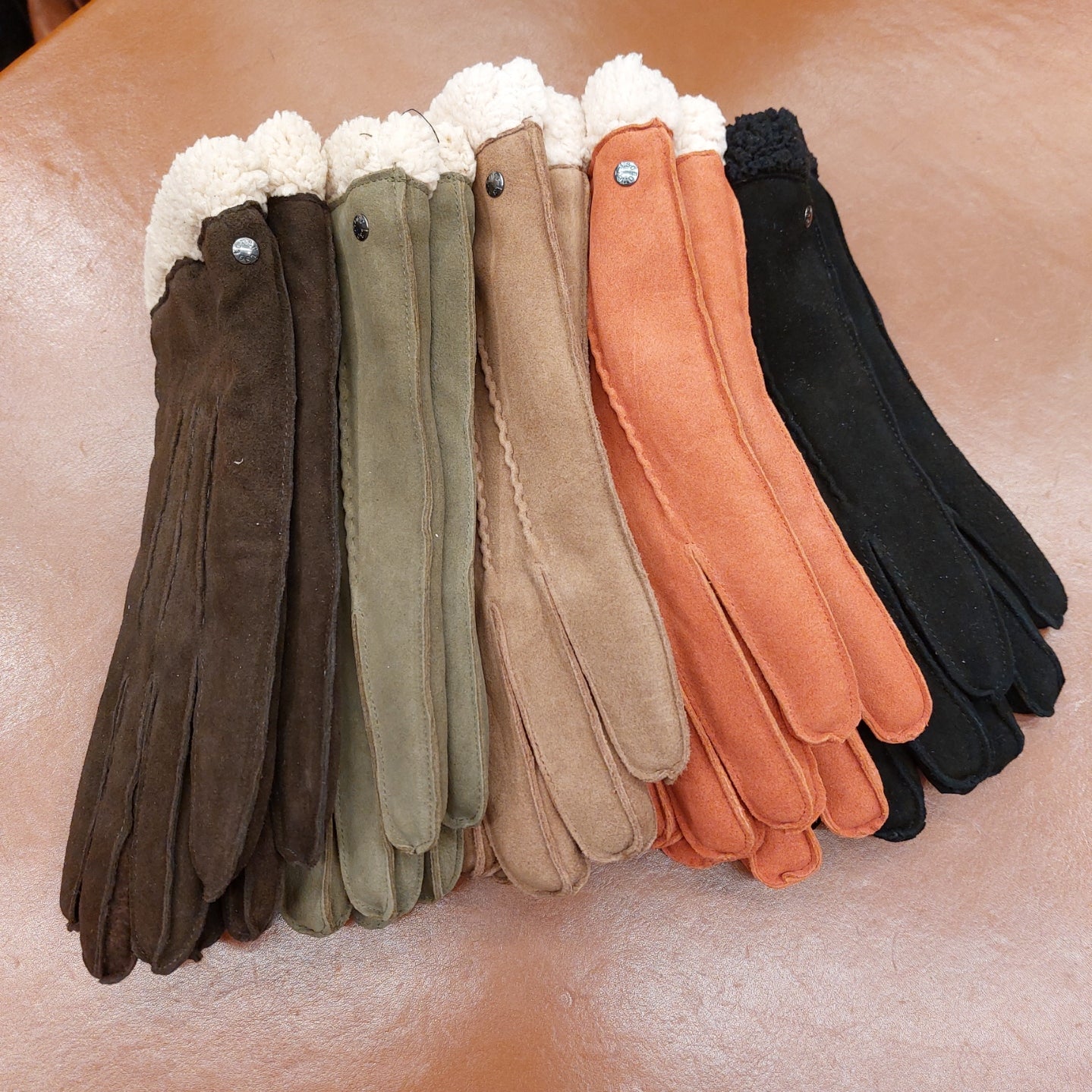 Handschoenen dames leder imitatiebont mandarine