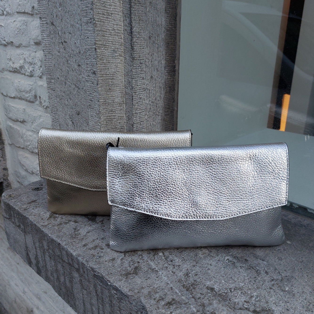 Enveloppe/clutch leder goud en zilver