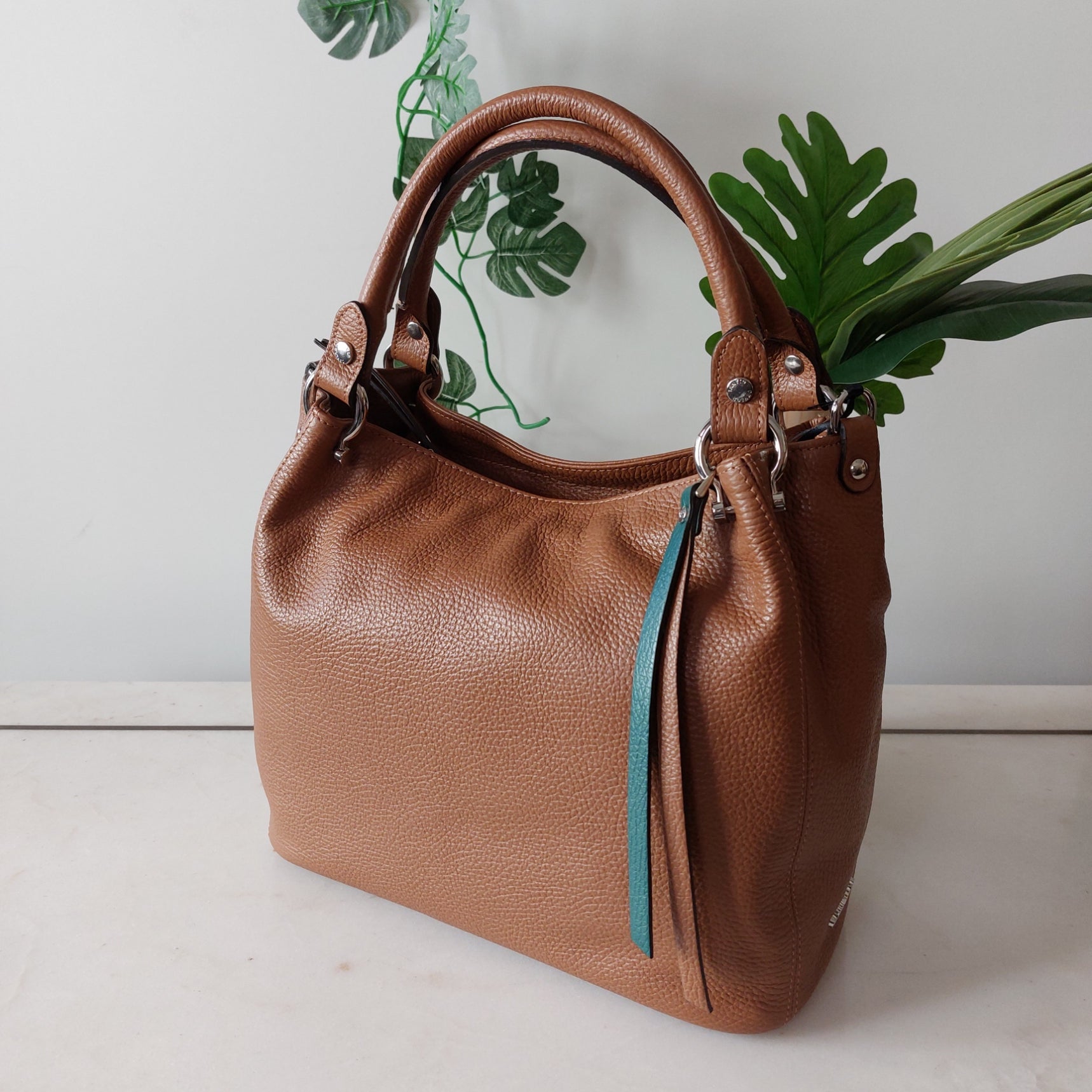 Cognac lederen handtas 431