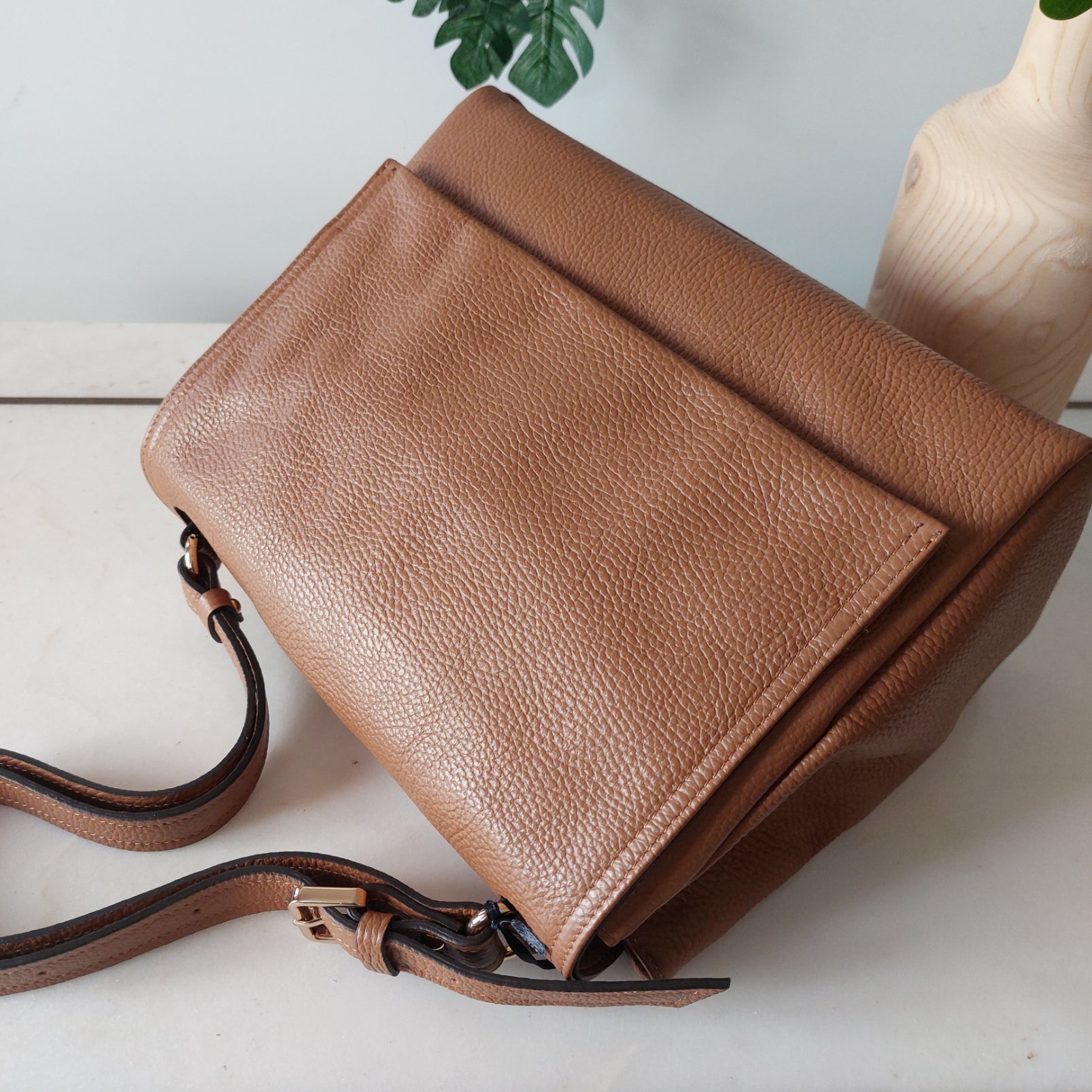 Lederen handtas cognac 435