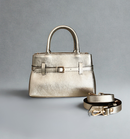 Handtasje leder goud en zilver