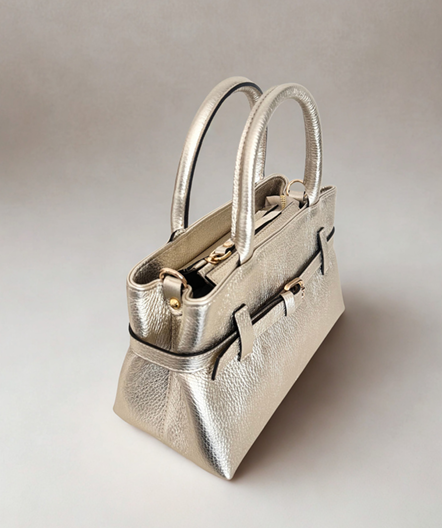 Handtasje leder goud en zilver