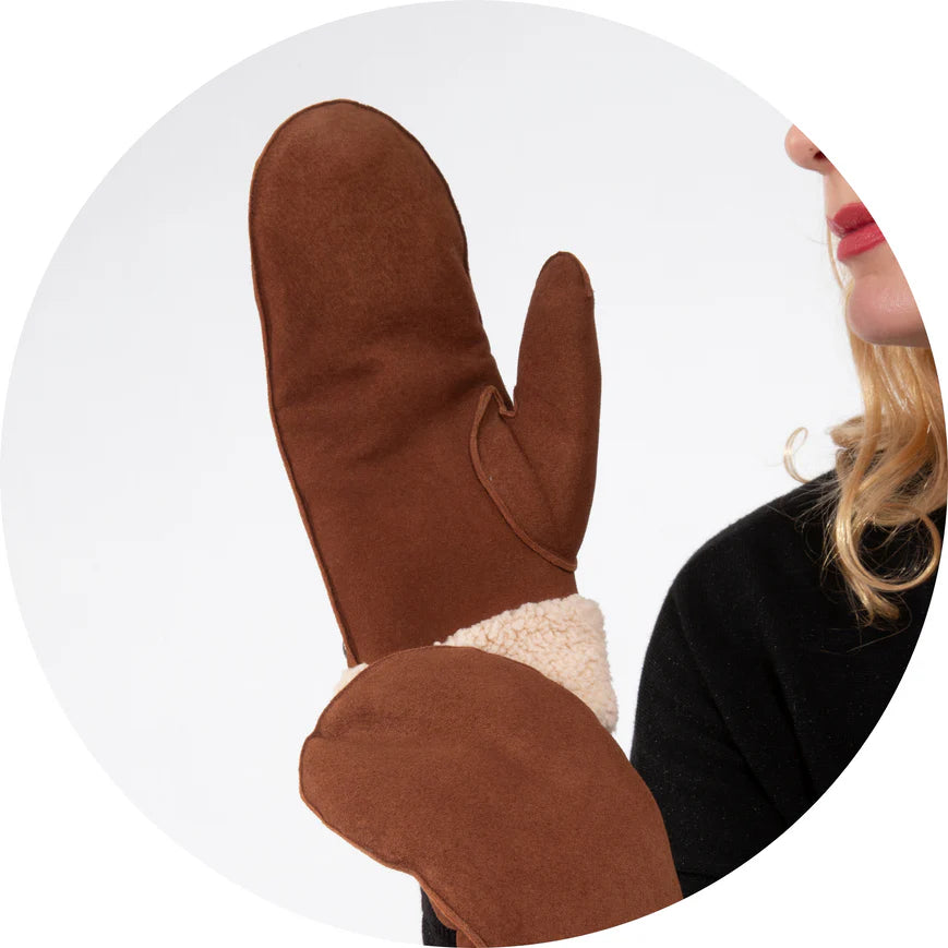 Wanten dames leder imitatiebont camel