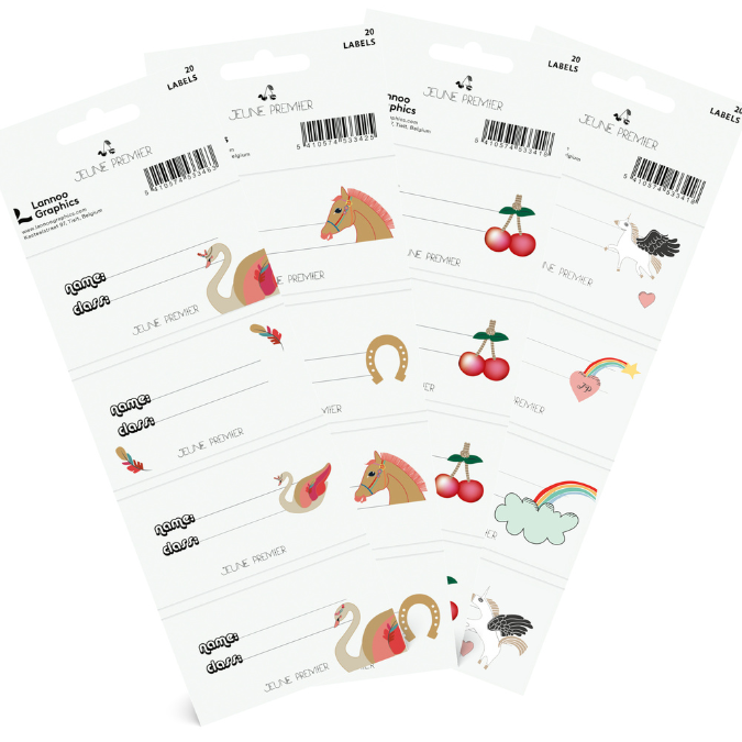 GRATIS kaftpapier met labels JEUNE PREMIER bij aankoop boekentas/rugzak