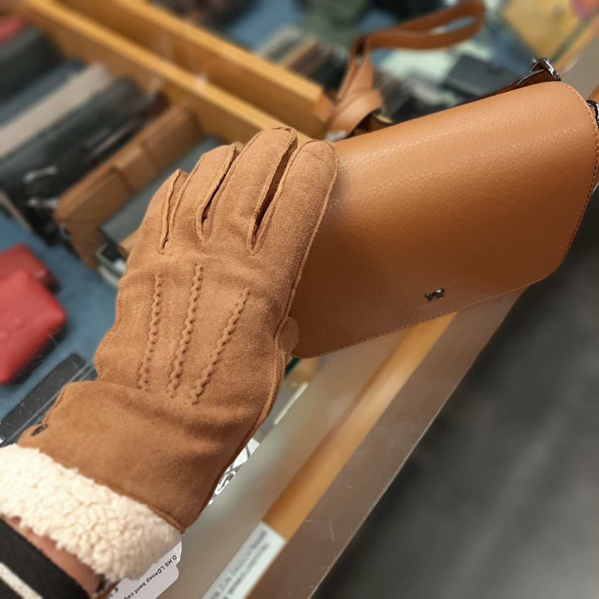 Handschoenen dames leder imitatiebont camel