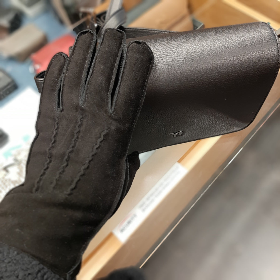 Handschoenen dames leder imitatiebont zwart