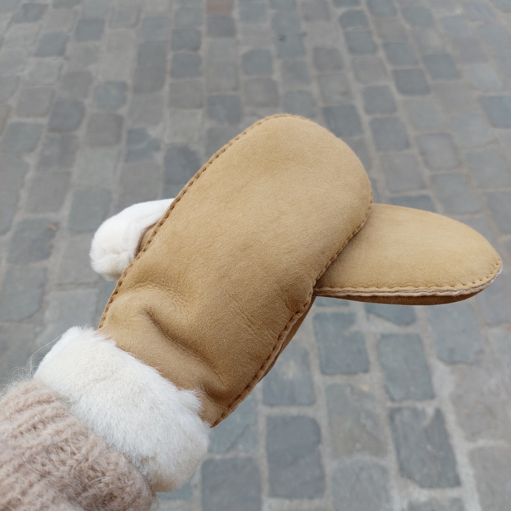 Wanten dames mouton retourné camel