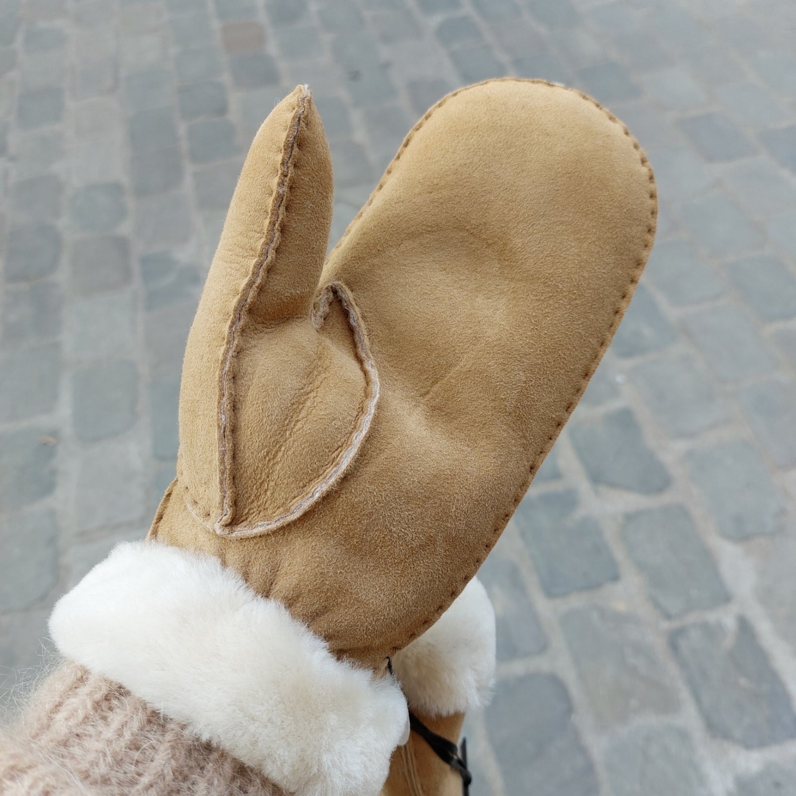 Wanten dames mouton retourné camel