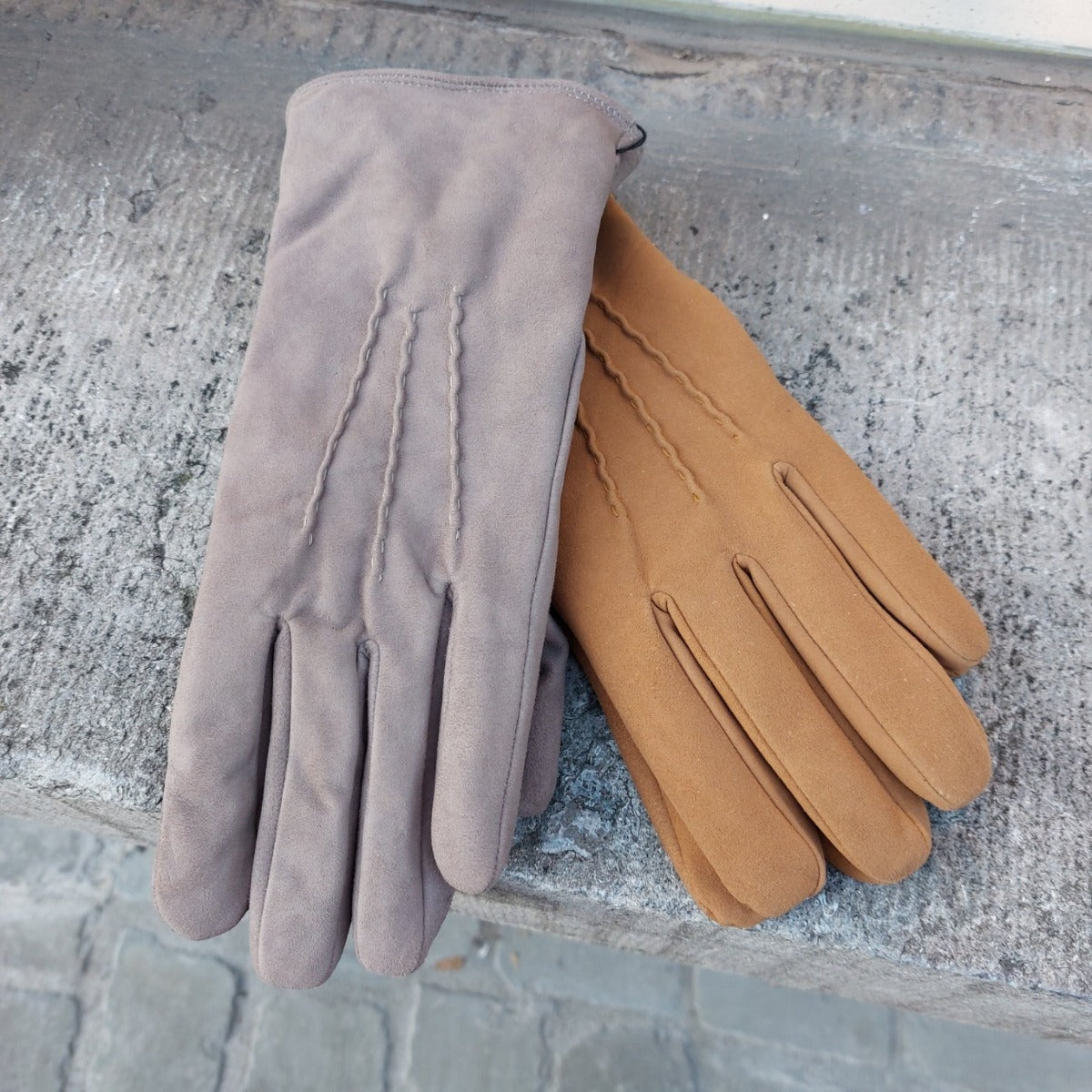 Handschoenen leder imitatiebont stone