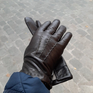 Handschoenen HEREN leder met wol bruin