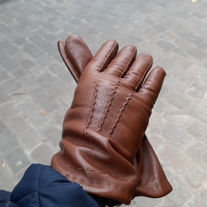 Handschoenen HEREN leder met wol bruin