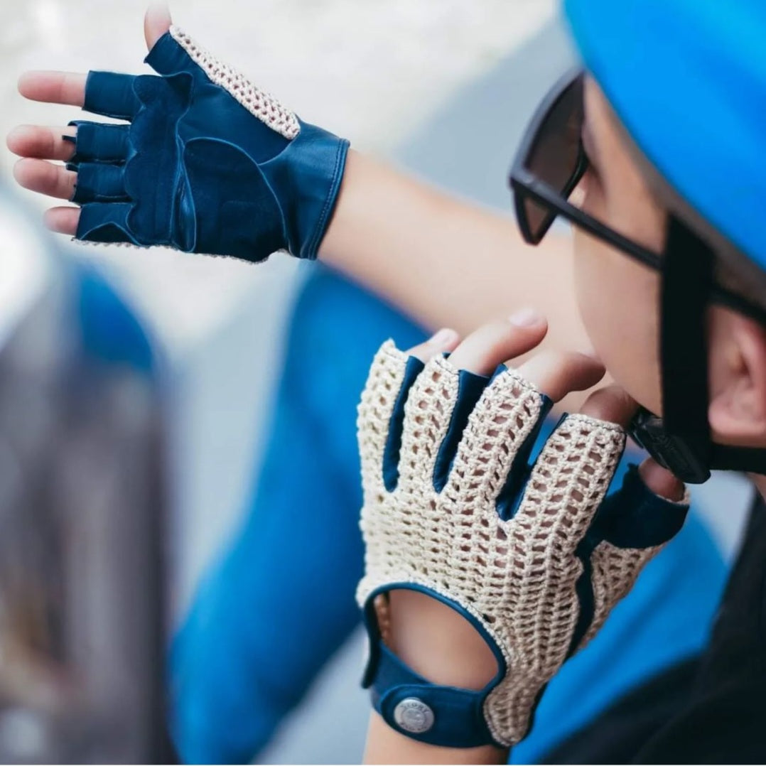 Handschoenen heren fiets/scooter leder blauw