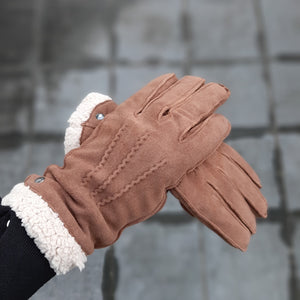 Handschoenen DAMES leder imitatiebont camel