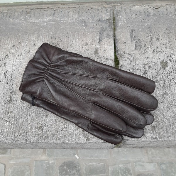 Handschoenen leder met fleece bruin