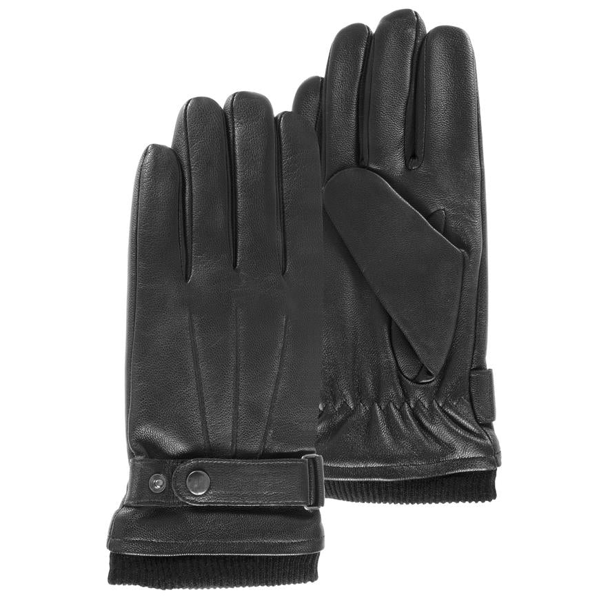 Handschoenen heren leder met fleece Smarttouch zwart